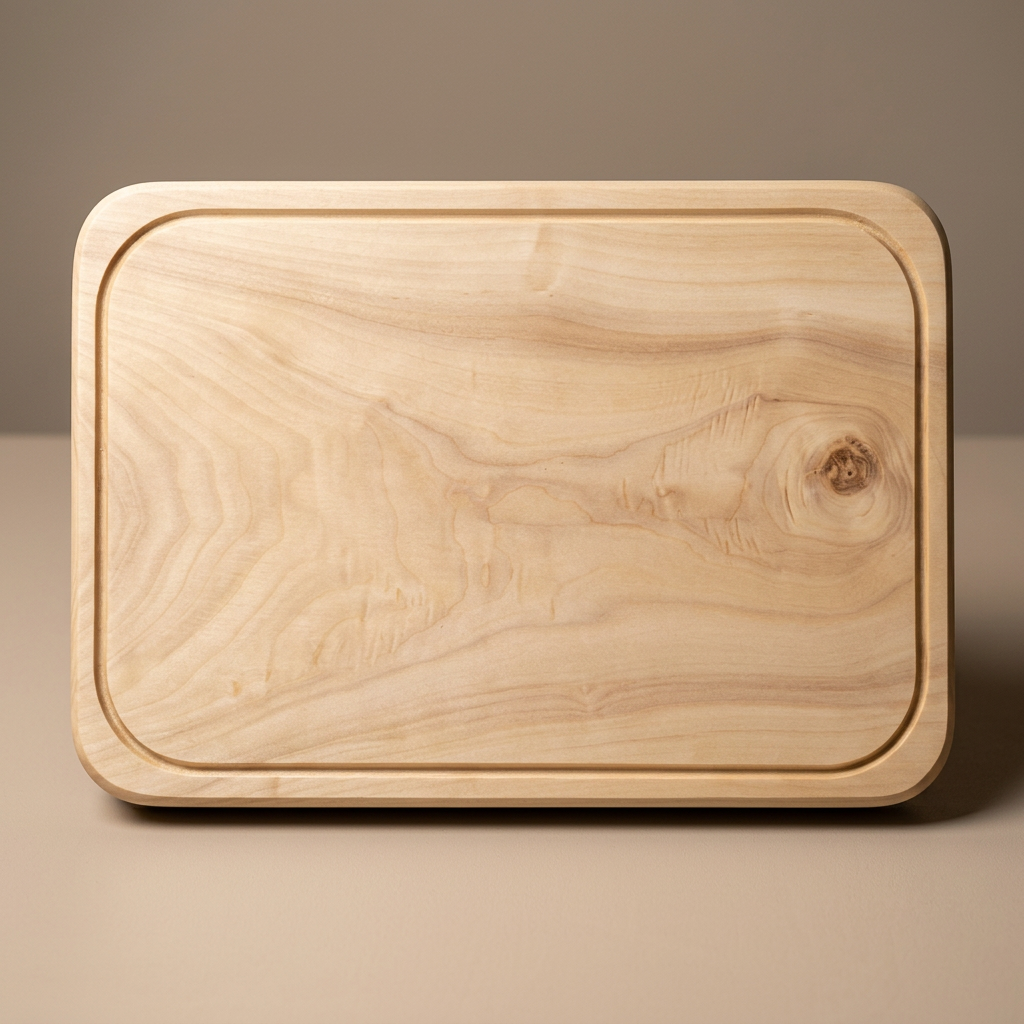 Handcrafted pale hardwood serving board with routed juice groove